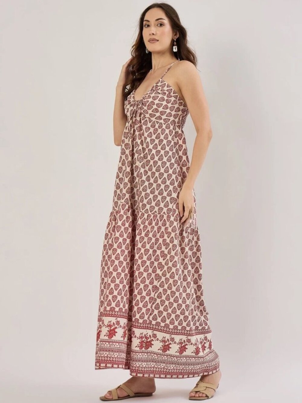 Sim & Sam - RUST BORDER SL HALTER V NECK LINEN BLEND - Picture 3 of 11